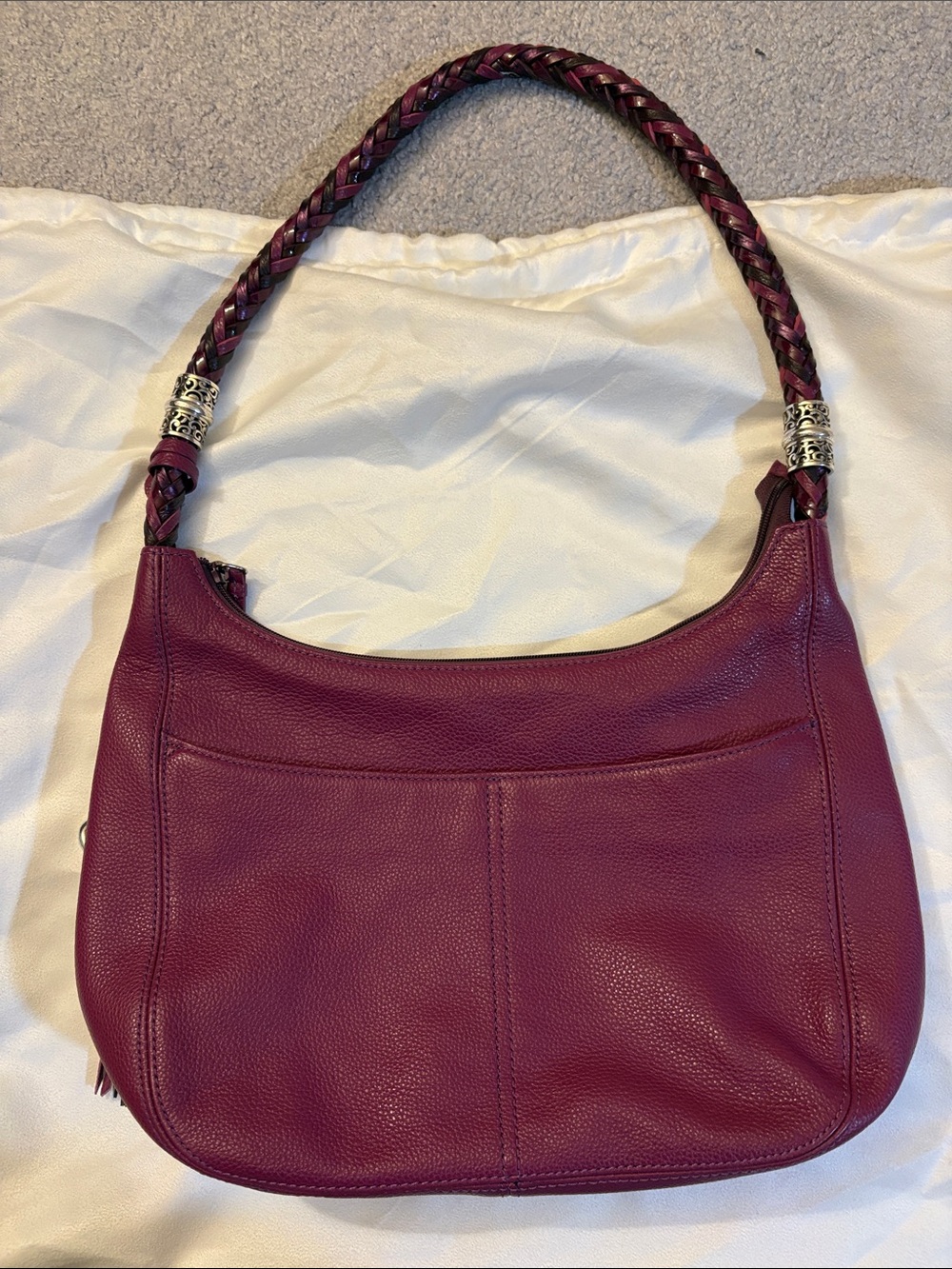 Brighton Plum Braided-Handle Leather Hobo with Heart Charms - Picture 2 of 10